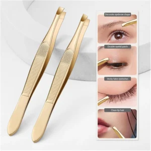 A Gold Stainless Steel Eyebrow Tweezers, With Flat And Oblique Styles, Plucking Eyebrows And Beard Pliers Tweezers Tools 1