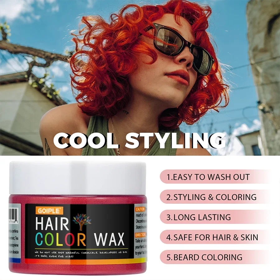 Valentine's Day Hair Color Wax for Men & Women Hair Clay Fashion One-Time Temporary Styling Dye Cream Easy Wash Hair Beard Color 2