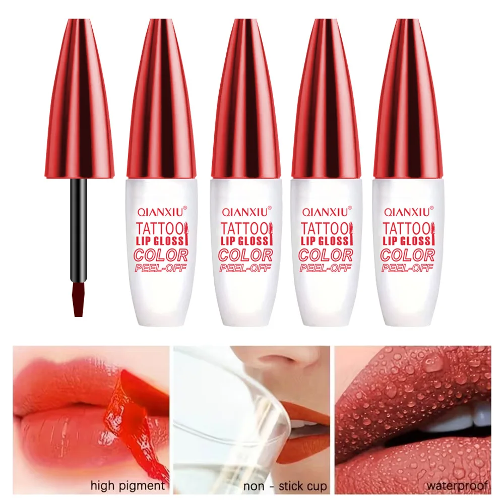 4-color Peel-off Lip Gloss, Water-resistant and Easy To Apply, Long-lasting and Does Not Stick To The Cup 4