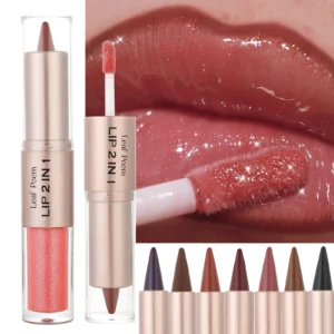 2 IN 1 Nude Brown Pink Mirror Lip Gloss Tapered Gradient Lipliner Contour Pencil Matte Lip Liner Waterproof Sexy Lipstick Makeup 1