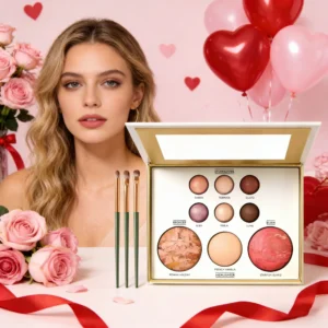 Multicolor Baked Powder Makeup Set Waterproof Brightening Setting Concealing Smudge Proof with 3 Pcs Brushes Valentine's Day Gif 1