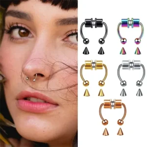 1/2/3/4/5Pcs Fake Magnetic Stainless Steel Nose Rings,Non Piercing Septum Rings Magnetic Nose Ring Clip On Nose Rings Jewelry 1