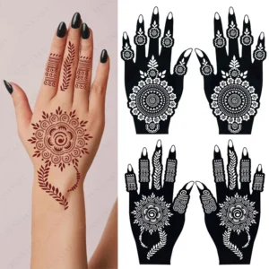 2pcs Henna Tattoo Stencils Flower Tattoo Template for Women Hand Body Art Henna Temporary Tattoos for Ramadan Festival 1