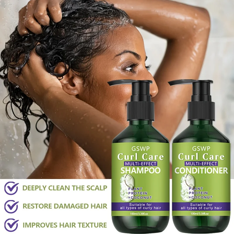 GSWP Curly Hair Care Shampoo and Conditioner Set,is moisturizing properties and deeply nourishes and cares for curly hair.200ml 4