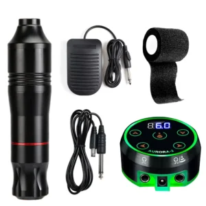Tattoo Set for Beginners Machine Gun Kit Permanent Makeup Machine Set  Aurora 2 LCD Tattoo Power Supply Rotary Powerful Motor 1