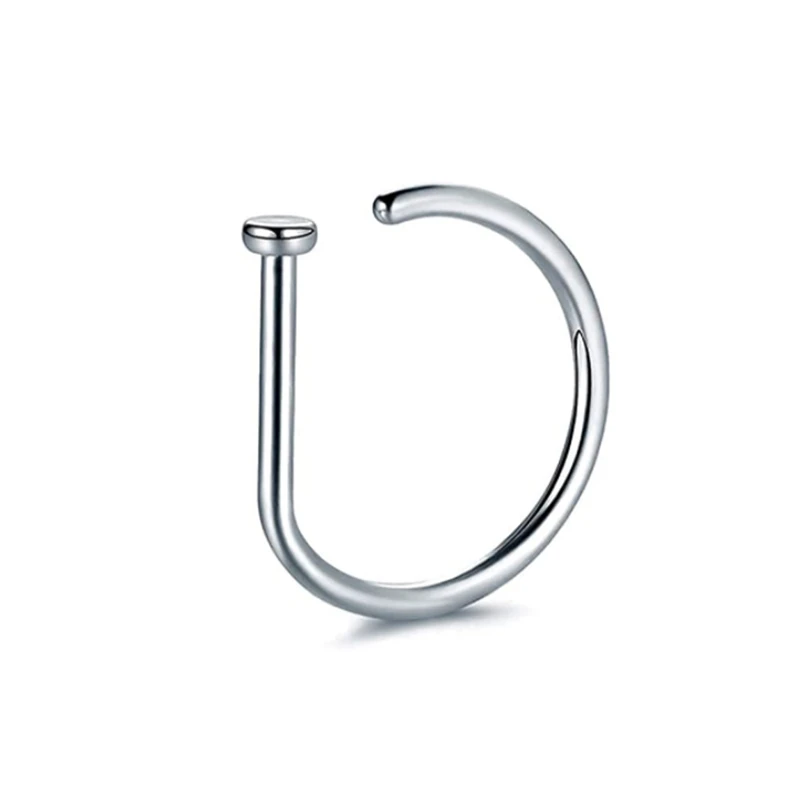 Curved Barbells Fake Nose Piercing D Shaped Tragus Helix Stud Earring Hoop Septum Stainless Steel Ring Nostril Body Jewelry New 4