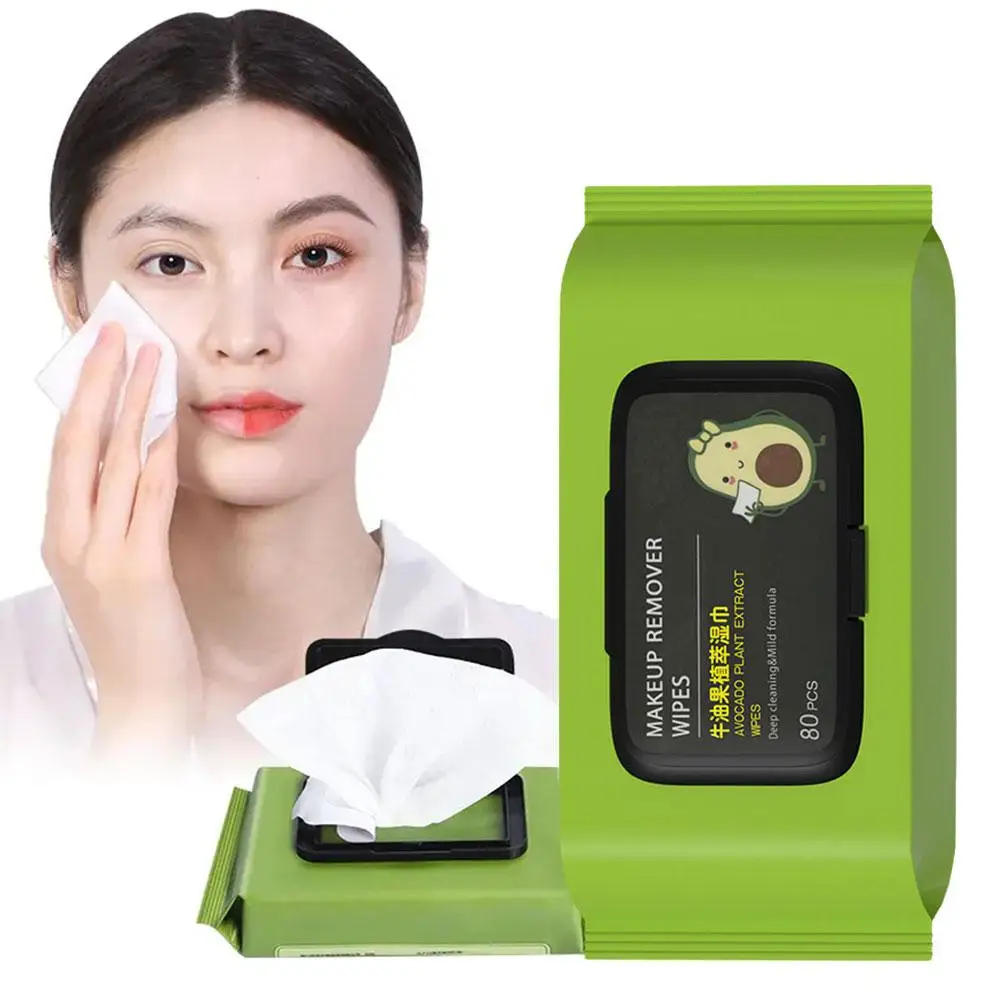 12-80Pcs Avocado makeup remover wipes Mild non-irritating makeup remover disposable wet wipes Makeup Remover Tools 2
