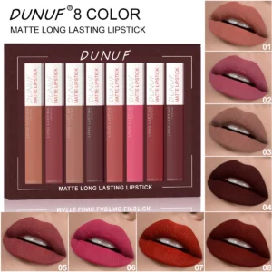 8pc/set Long-Lasting Lip Gloss Matte Waterproof Lipstick Lip Stain Non-transfer Highly Pigmented Nude Red Y2K Daily&Party Makeup 1