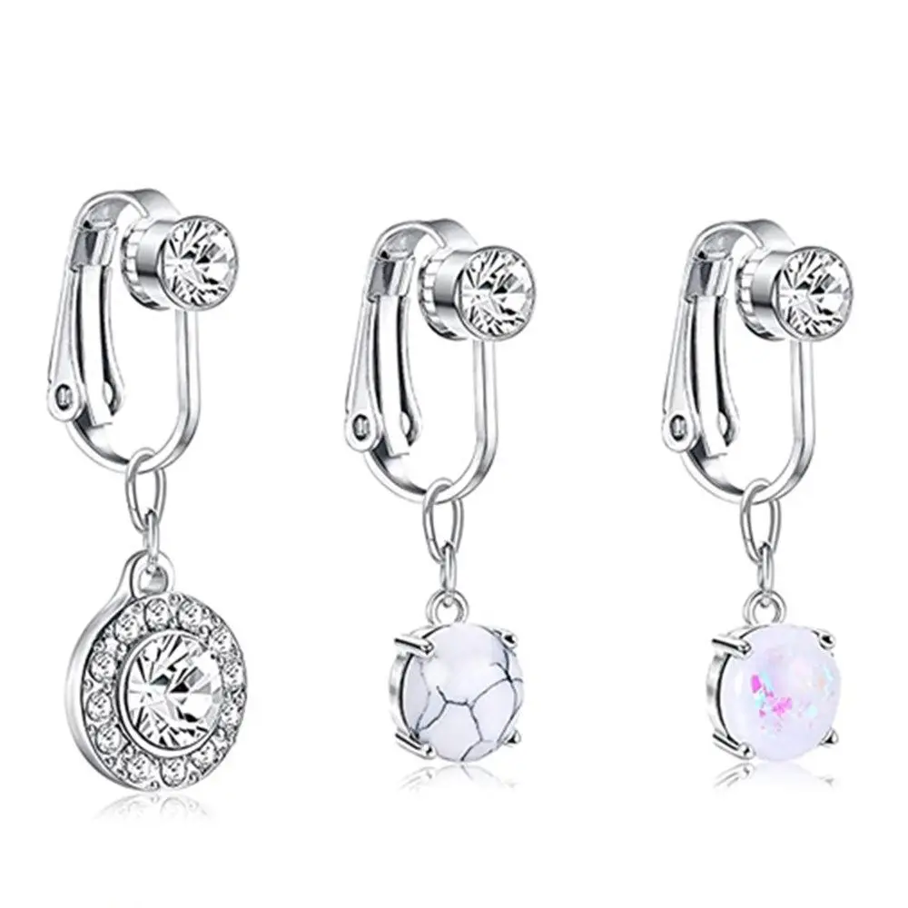 Faux Fake Belly Ring Fake Belly Piercing Non Piercing Umbilical Navel Belly Ring Button Cartilage Clip on Earrings Body Jewelry 3