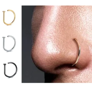 Curved Barbells Fake Nose Piercing D Shaped Tragus Helix Stud Earring Hoop Septum Stainless Steel Ring Nostril Body Jewelry New 1