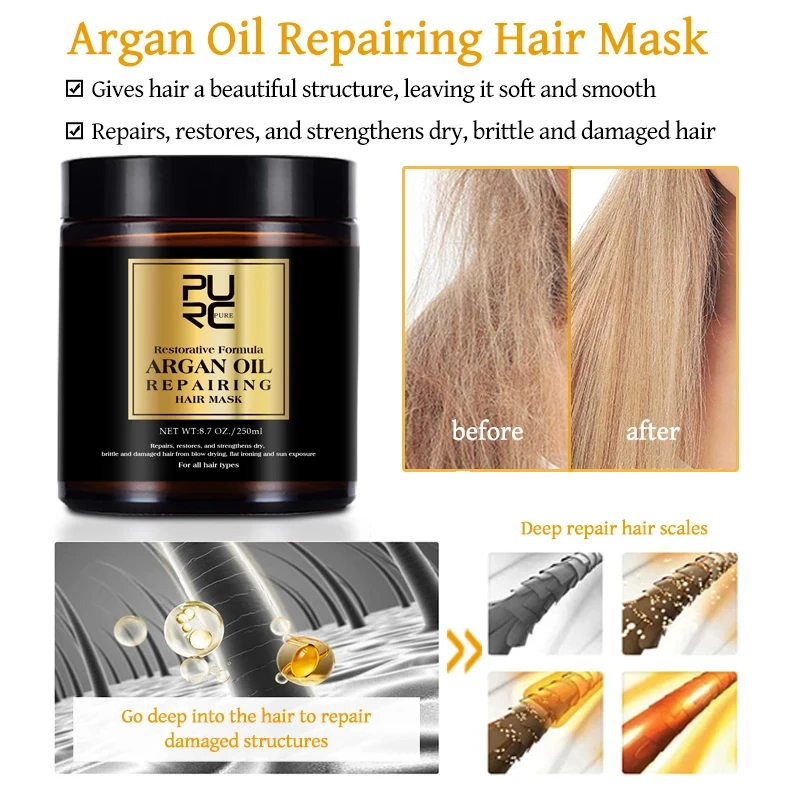 PURC Morocco Set Serum Smoothing Shampoo Conditioner And Repair Hair Mask Anti Dandruff Scalp Anti-Itch Hair Care Products Kit 6