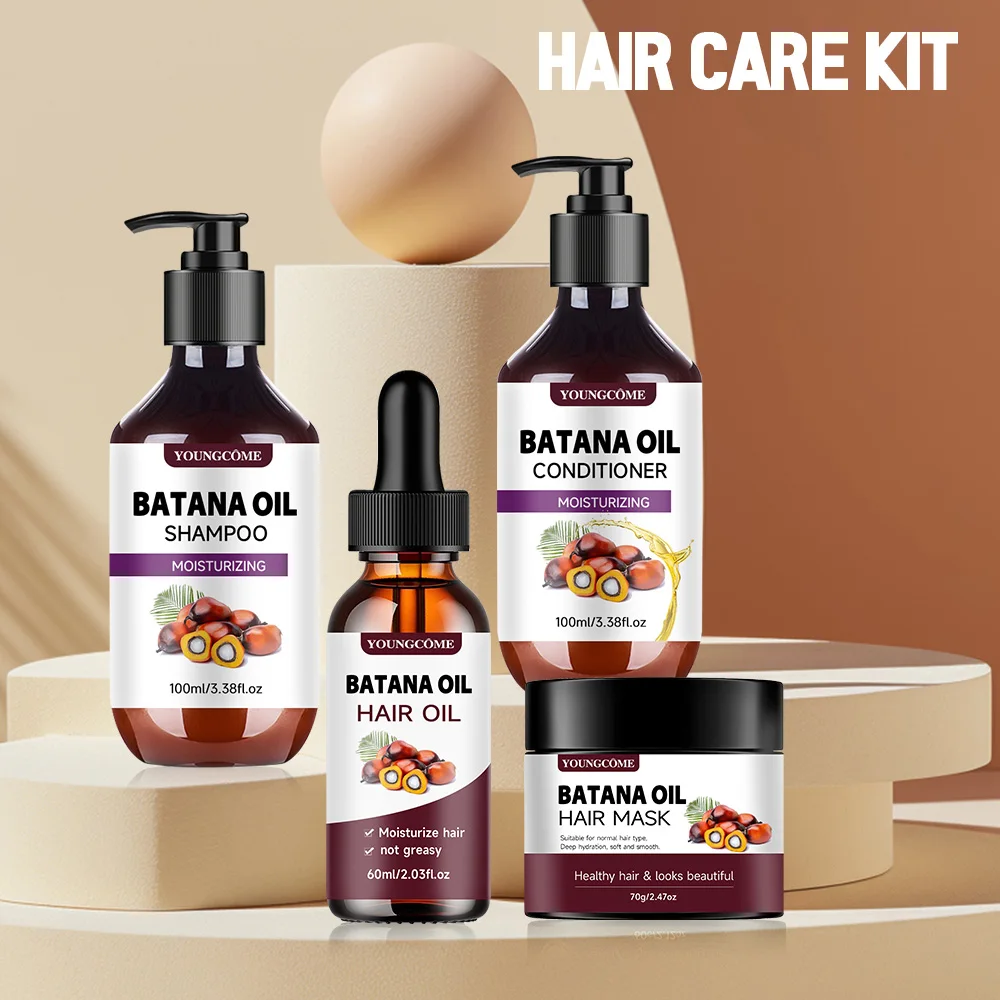 BATANA Oil Hair Care Kit - Strengthening Shampoo, Moisturizing Mask & Keratin Conditioner for All Hair Types Frizz Control 4pcs 3