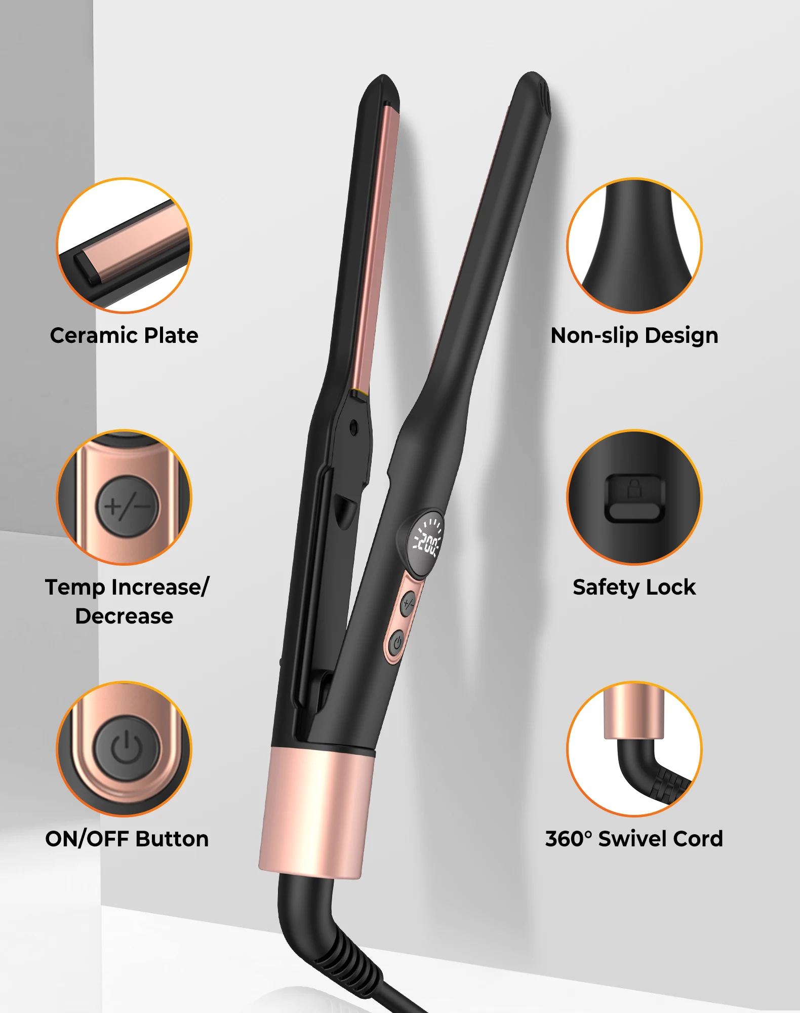 Mini Flat Iron Hair Straightener 1/3 Inch Pencil Flat Iron for Women Portable Travel Straightener and Curler 2 in 1 3