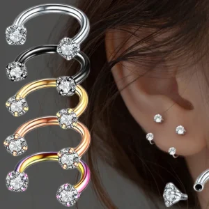 1PC Stainless Steel Crystal Hoop Ring Piercing Nose Ear belly Rings Women Men Cartilage Helix Earrings Daith Piercing Jewelry 1