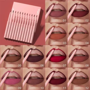 Matte Lip Liner Pencil Set 12 Colors Lip Contour Lipstick Waterproof Non-transfer Highly Pigmented Nude-pink Daily&Party Makeup 1