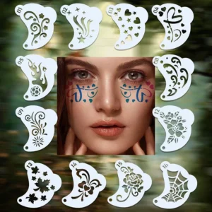 16Pcs Face Painting Stencil Set, DIY Tattoo & Eyebrow Templates for Spray Painting, Dance Party Makeup Beauty Tools 1