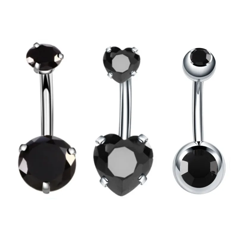 3PCS/Lot Surgical Steel Crystal Belly Button Piercing Set 14G Heart Belly Piercing Pack CZ Navel Ring Set Cute Belly Bar Bulk 6