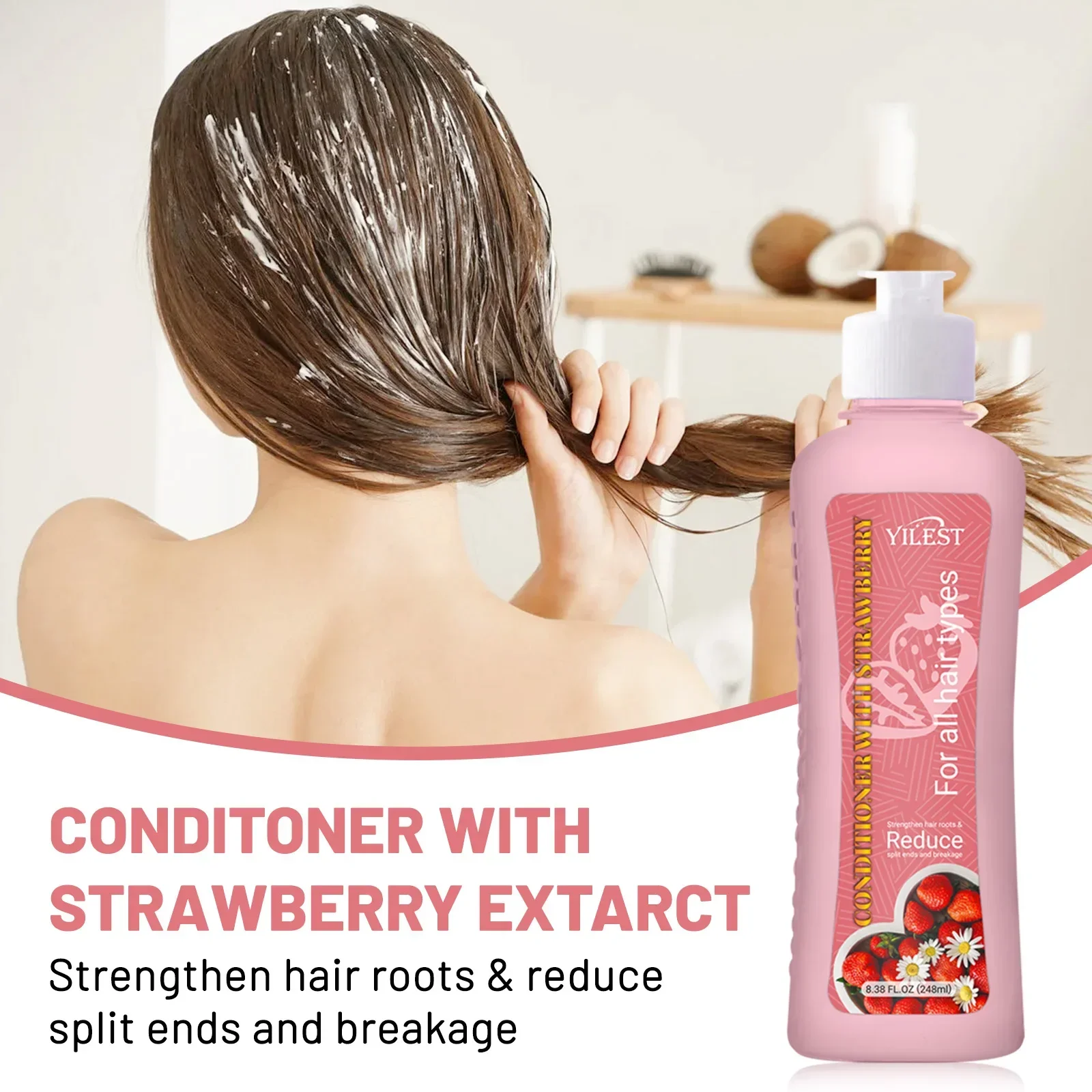 YILEST Shampoo and Conditioner Set for Hair Loss Dry & Damaged Hair Nourishing Care for Soft & Shiny Hair, Strawberry Scent 6