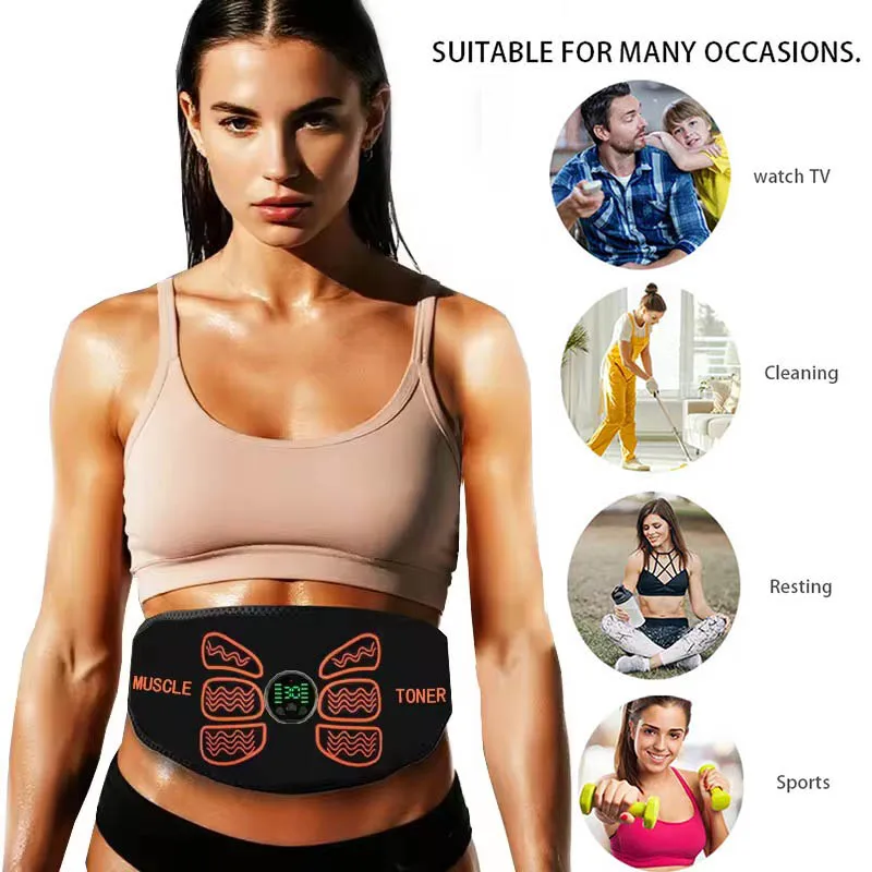 Abdominal Muscle Toner EMS Muscle Stimulator Electric Toning Belt Waist Trainer USB Recharge Body Weight Loss Fitness Massager 5