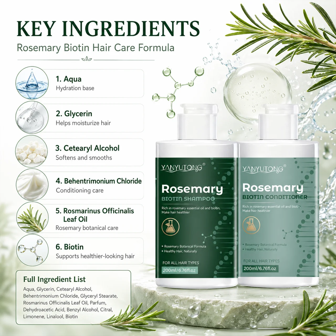 Rosemary shampoo and conditioner set – gentle cleansing, deep moisturizing, and softening effects. 6