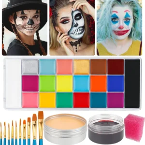 12/20 Colors Face Body Painting Fake Blood ,Halloween Professional Special Effects Makeup Kit with Wound Modeling Scar Wax 1