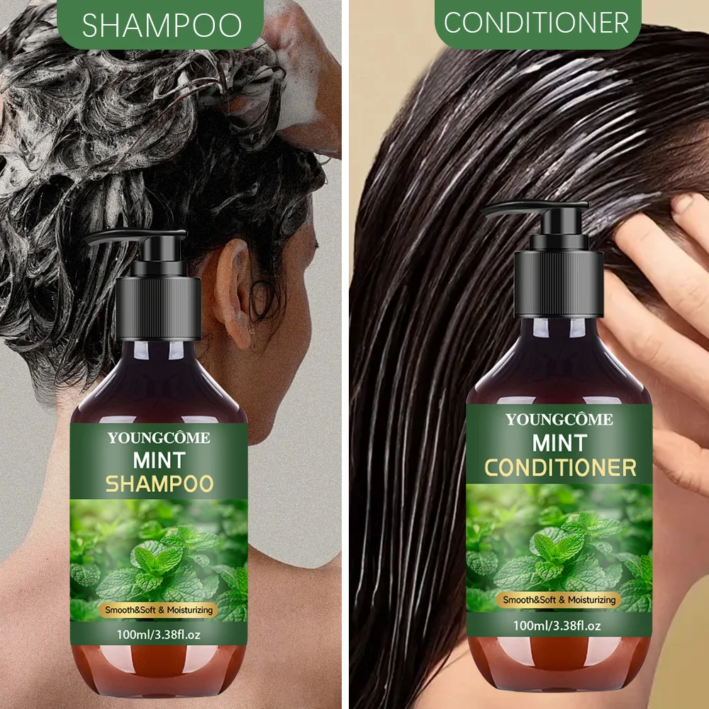 YOUNGCOME Peppermint Oil Shampoo and Conditioner Set for Hair Smooth&Soft & Moisturizing - For Women & Men, 3.38 FL Oz Each 4