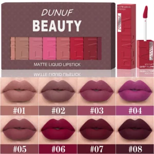 8pcs/set Matte Velvet Lip Gloss Lipstick Lip Stain Waterproof Non-transfer Highly Pigmented Nude Red Y2K Sexy Daily&Party Makeup 1