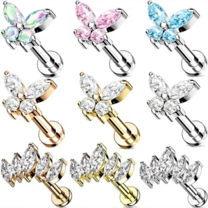 1PCS Butterfly Labret Piercing Lip Stud Cluster Crystal Tragus Earring Flat Cartilage Stud Earrings Zircon Lip Piercing Jewelry 1