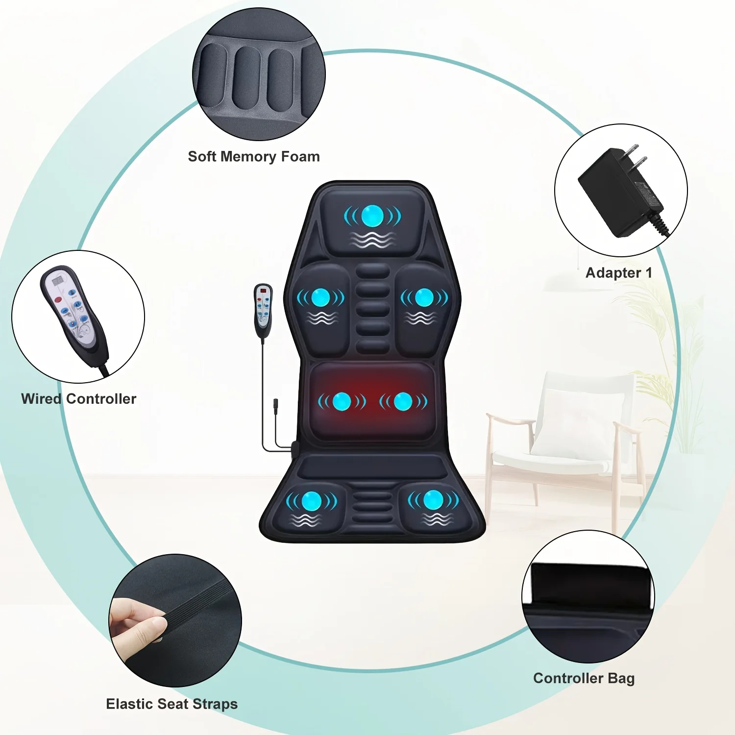 Electric Back Massager Full-Body Massage Chair Cushion Heated Vibrator Car Home Office Relaxation Lumbar Neck Mattress Chair Mat 4