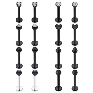 1-16pcs 16G Stainless Steel Lip Rings Studs Medusa Labret Monroe Tragus Helix Cartilage Forward Earrings Piercing Jewelry Black 1