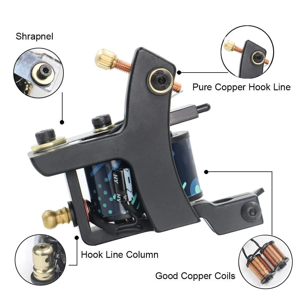 Coils Tattoo Machines Kit Cheap Beginner Tattoo Kit with Power Supply Tattoo Needles Body Arts Supplies for Liner Shader Machine 3