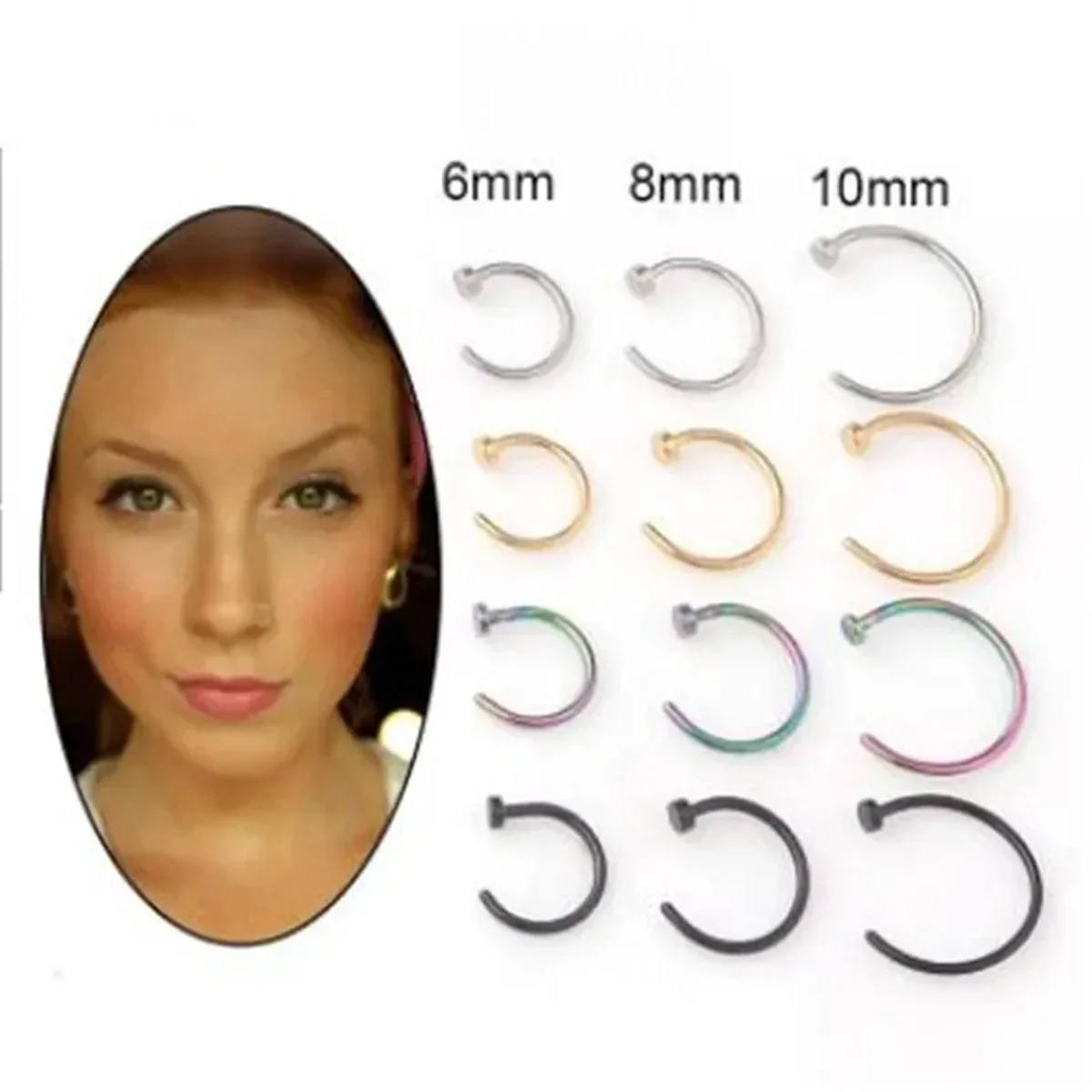 2/10pcs 20G Fake Nose Rings for Women Men,316L Stainless Steel Clip On Lip Rings Labret Ring Nose Piercing Jewelry 5