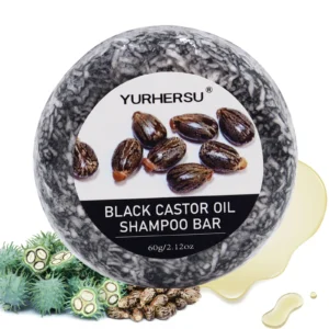 60g Black Castor Shampoo Bar 2-in-1 Shampoo and Conditioner, made with castor extract, nourishes and cares for all hair types. 1