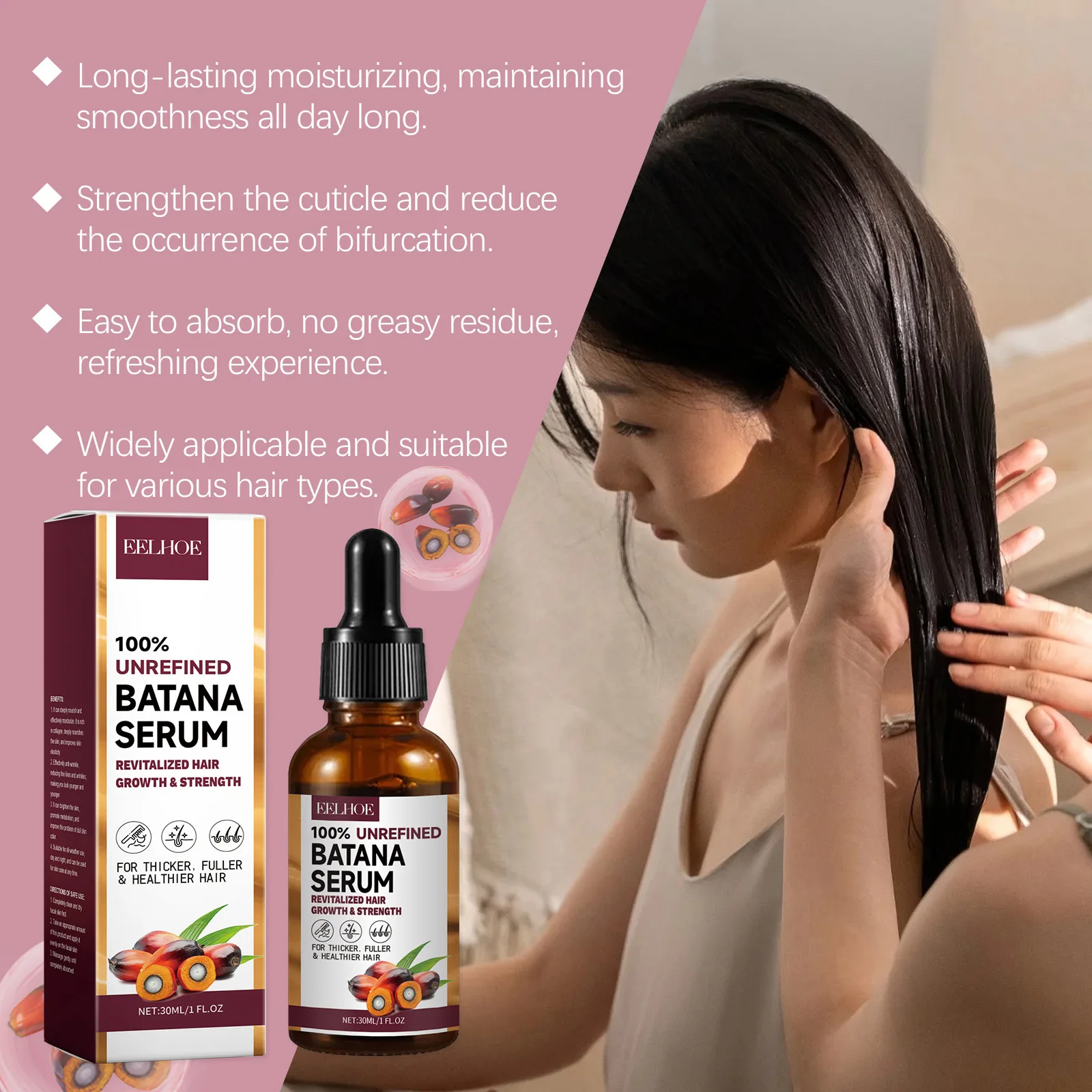EELHOE Natural Batana Oil Deep Moisturizing Smooth Thick Hair Growth Shampoo and Conditioner for Damaged Hair Keratin Treatment 5