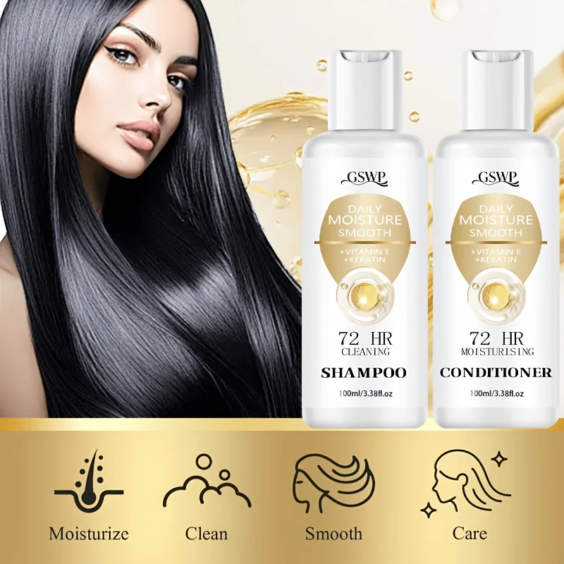 GSWP 72-Hour Moisturising Shampoo and Conditioner Set, enriched with keratin for deep hydration, Ideal as a gift. 100ml + 100ml 4
