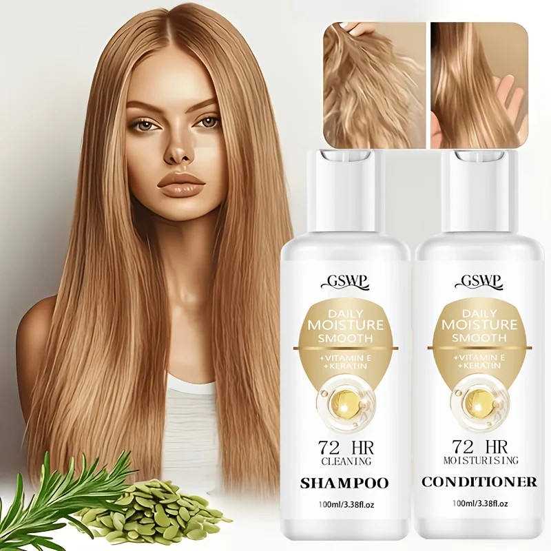 GSWP 72-Hour Moisturising Shampoo and Conditioner Set, enriched with keratin for deep hydration, Ideal as a gift. 100ml + 100ml 2