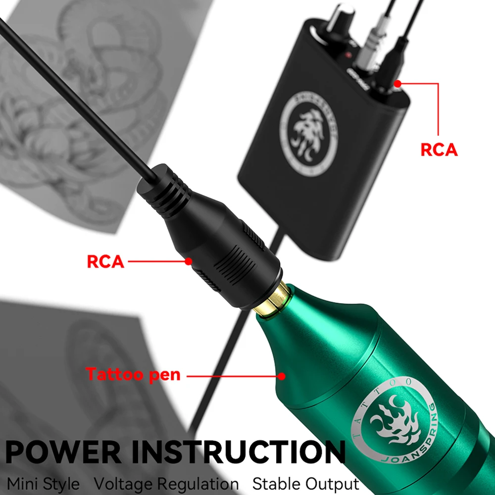 Wireless Black/Green Tattoo Machine Set with 1350mAh Wireless Tattoo Power Supply Complete with Cartridge Needles Ink Cup 3