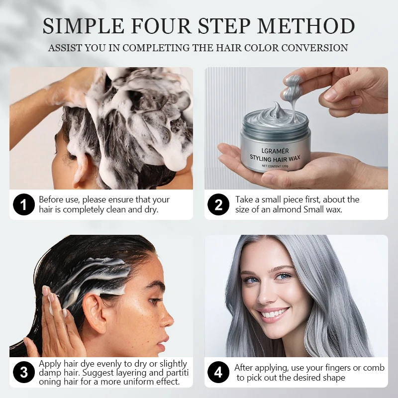 Silver Gray Temporary Hair Color Wax,Instant Natural Hairstyle Cream Dye for Youth,Disposable Coloring Mud for Cosplay Halloween 6
