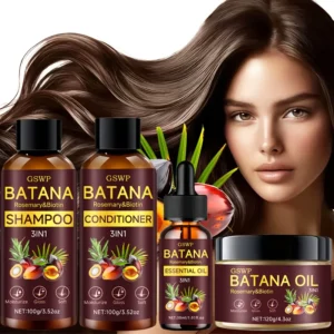 GSWP Batana Oil Shampoo, Conditioner, Hair Cream, and Hair Oil 4-Piece Set. Gently cleanses, deeply moisturizes.320g+30ml 1