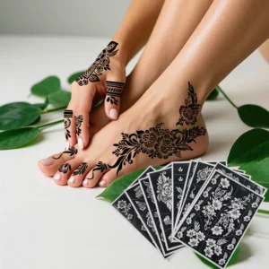 Hand Tattoo Templates Tattoo Stencil,Cutout Tattoo Stickers,Fruit Juice Henna Tattoo Stencils for Hand Fingers Reusable Tattoo 1
