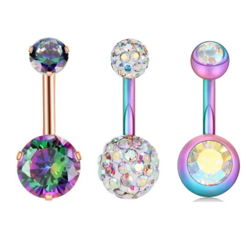 3PCS/Lot Surgical Steel Crystal Belly Button Piercing Set 14G Heart Belly Piercing Pack CZ Navel Ring Set Cute Belly Bar Bulk 3