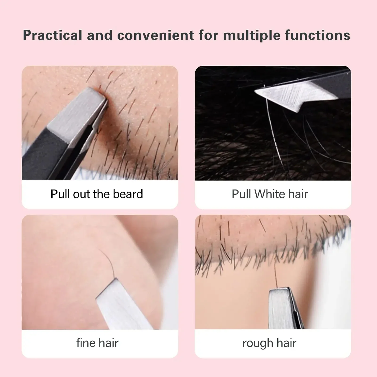 Black Tweezer Set, High Precision Stainless Steel Eyebrow Tweezers for Facial Hair, Inward Growing Hair and Splinter Remover Kit 4