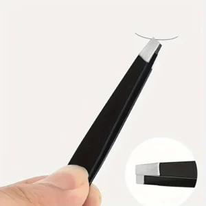 Stainless Steel Black Eyebrow Tweezers, Angled And Flat-Tipped Design For Precise Eyebrow Shaping, Ingrown Hair Removal, And Oth 1