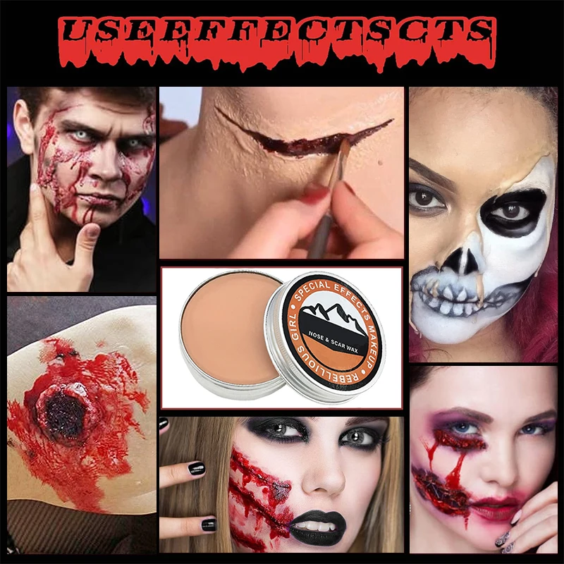 SFX Makeup Kit Scars Wax Halloween Special Effects Stage Fake Wound Skin Wax with Spatula Stipple Sponge Fake Wood Special 4