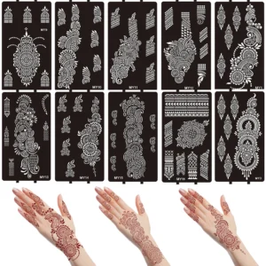 1 Sheet Mehndi Hand Tattoo Stencil, Reusable Henna Stencils for Women Hand Arm Flower Tattoo Template Body Painting Tools 1