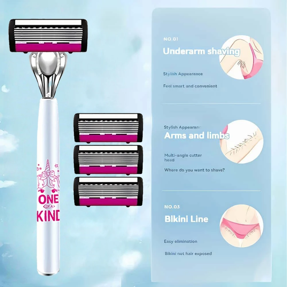 Women Bikini Manual Safety razor Hair Removal Shaving 6-Layer Stainless Steel Blade Replaceable Shaver Head 6