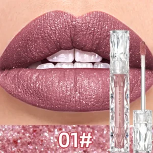 QIBEST Diamond Liquid Lipstick Moisturizing Lasting Purple Sparkling Waterproof Lip Gloss Matte Glitter Lipstick Korean Makeup 1