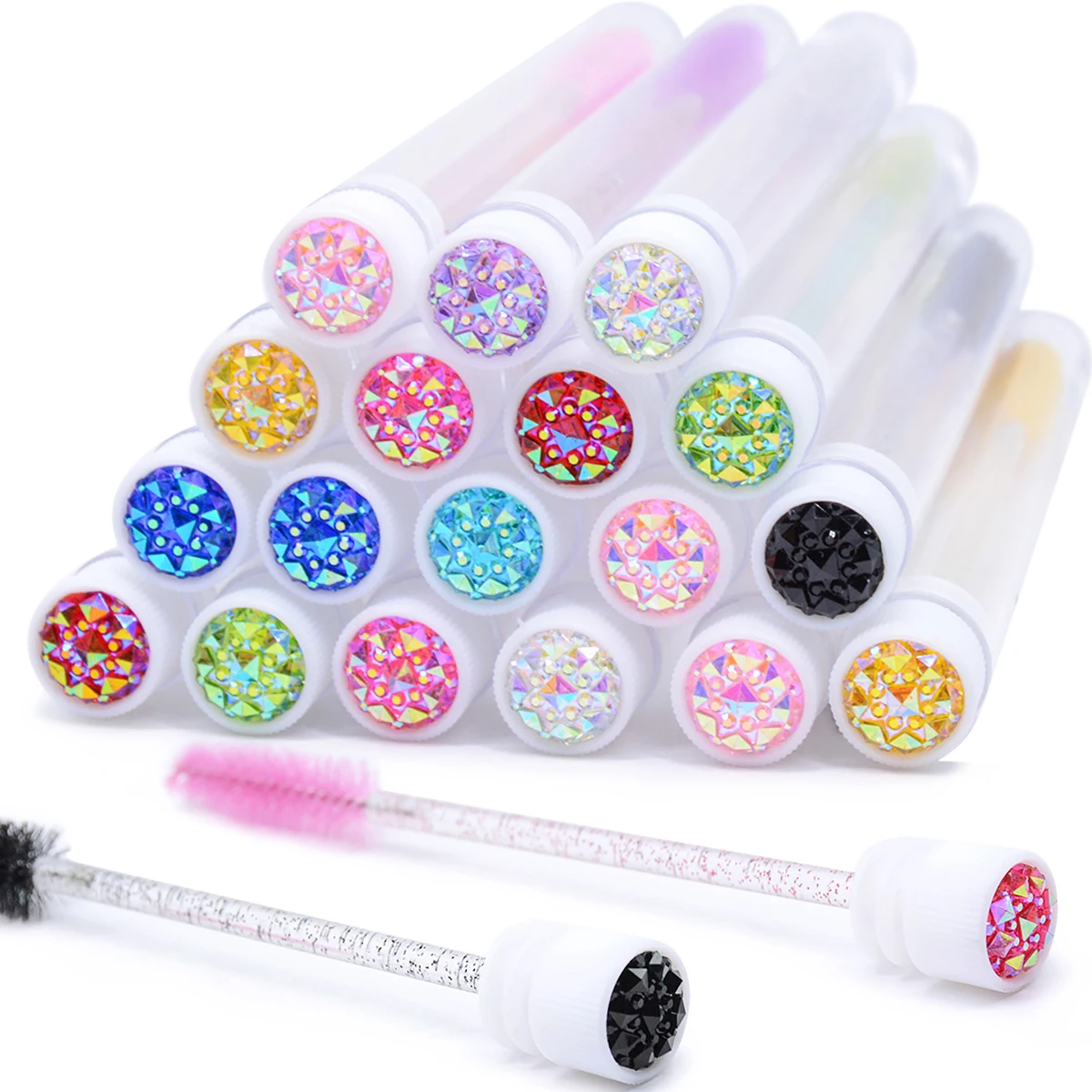 50Pcs Eyelash Brush Tubes With Crystal Lash Mascara Wands Eyebrow Comb Spoolies Container Lash Brush Applicators Makeup Tools 2
