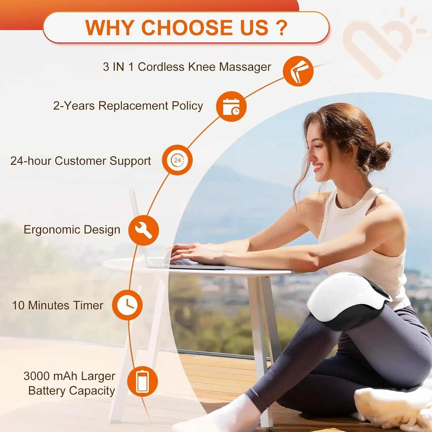 Cordless Knee Massager with Heat,Relax Knee Massage Helps Joint Stiff and Discomfort,3 Levels Heat & Vibration 10 Min Auto Off 5