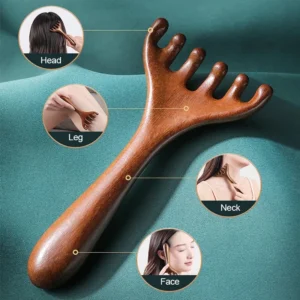 Wooden Meridian Massage Comb  Promote Blood Circulation Body Anti-static 6-Claw Head Massager BGua Sha Tool AMS05 1
